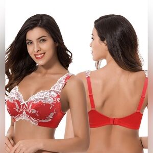 Curve Muse 38D Unlined Wireless Floral Lace Full Coverage Bra